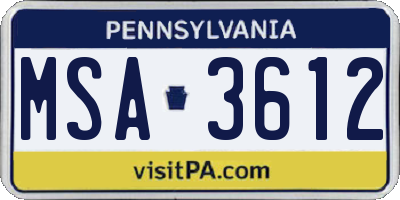 PA license plate MSA3612