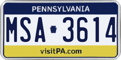 PA license plate MSA3614