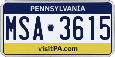 PA license plate MSA3615