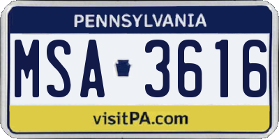PA license plate MSA3616