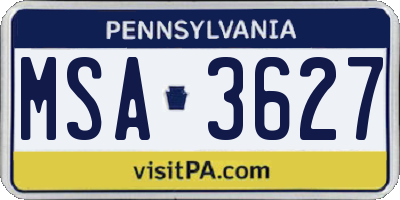 PA license plate MSA3627