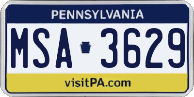 PA license plate MSA3629