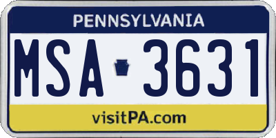 PA license plate MSA3631