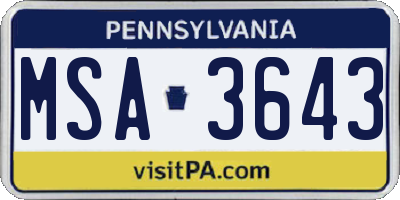 PA license plate MSA3643