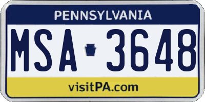 PA license plate MSA3648