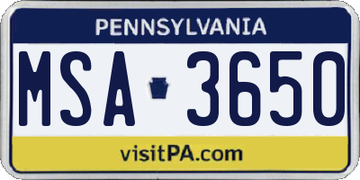 PA license plate MSA3650