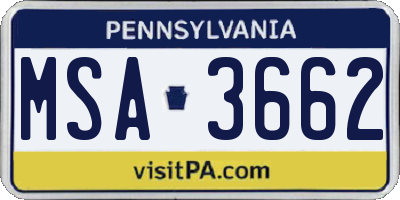 PA license plate MSA3662