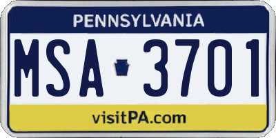 PA license plate MSA3701