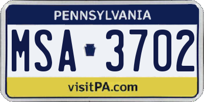 PA license plate MSA3702