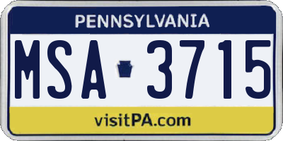 PA license plate MSA3715