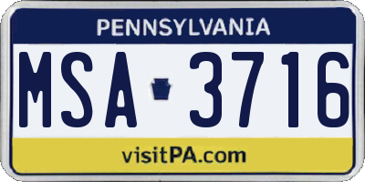 PA license plate MSA3716