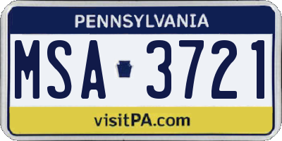 PA license plate MSA3721