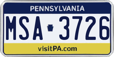 PA license plate MSA3726