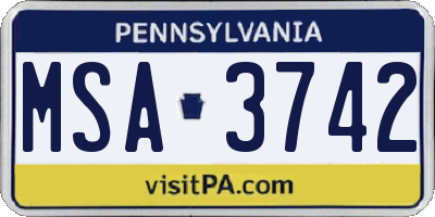 PA license plate MSA3742