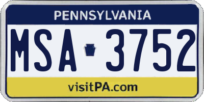 PA license plate MSA3752