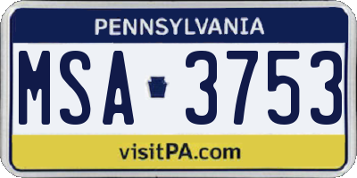 PA license plate MSA3753