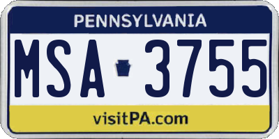 PA license plate MSA3755