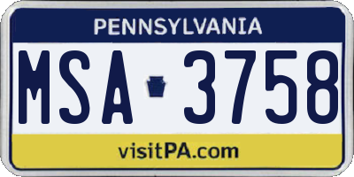 PA license plate MSA3758