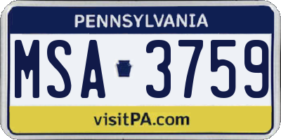 PA license plate MSA3759