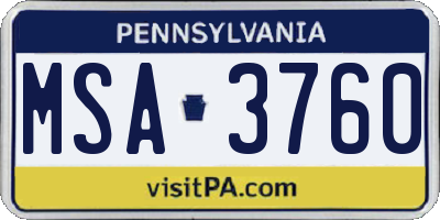 PA license plate MSA3760