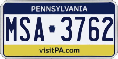 PA license plate MSA3762