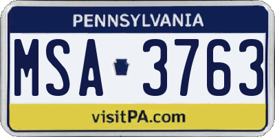 PA license plate MSA3763