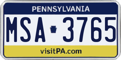 PA license plate MSA3765