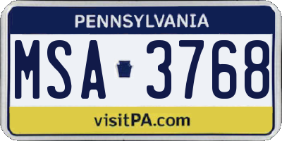 PA license plate MSA3768