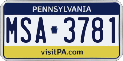PA license plate MSA3781