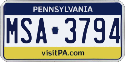 PA license plate MSA3794