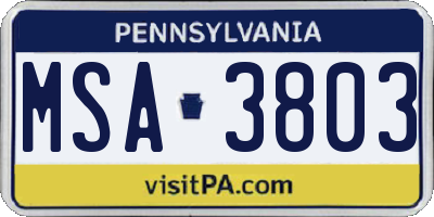 PA license plate MSA3803