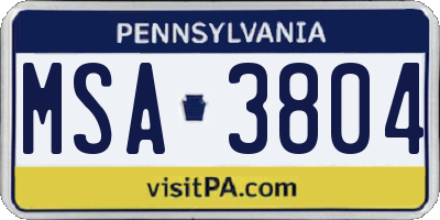 PA license plate MSA3804