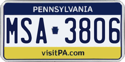 PA license plate MSA3806