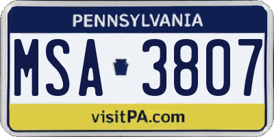 PA license plate MSA3807