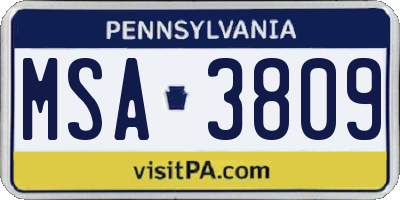 PA license plate MSA3809