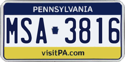 PA license plate MSA3816