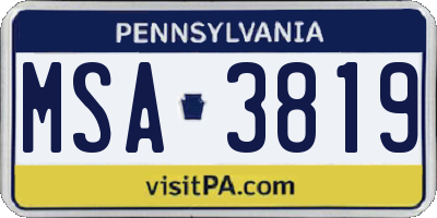 PA license plate MSA3819