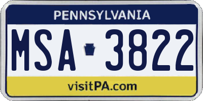 PA license plate MSA3822