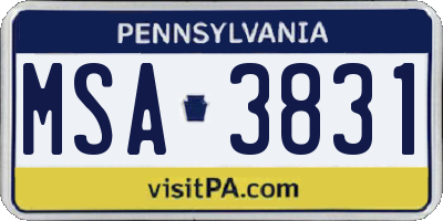 PA license plate MSA3831
