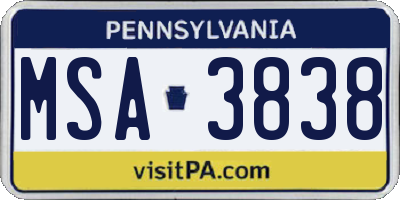 PA license plate MSA3838
