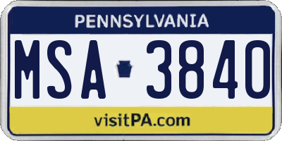PA license plate MSA3840