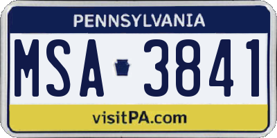 PA license plate MSA3841