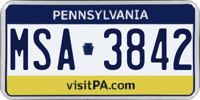 PA license plate MSA3842