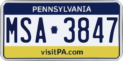 PA license plate MSA3847