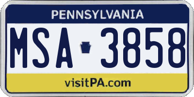 PA license plate MSA3858