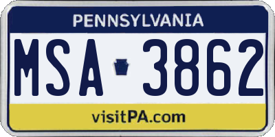 PA license plate MSA3862