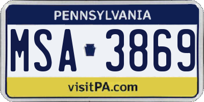 PA license plate MSA3869