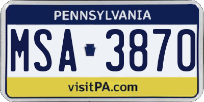 PA license plate MSA3870