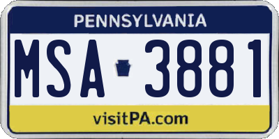 PA license plate MSA3881