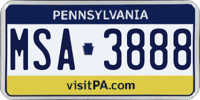 PA license plate MSA3888
